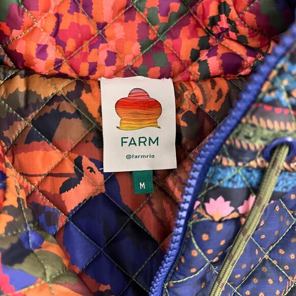 Farm Rio Mixed Patchwork Reversible Quilted Midi Puffer Coat Sz M - Picture 7 of 16